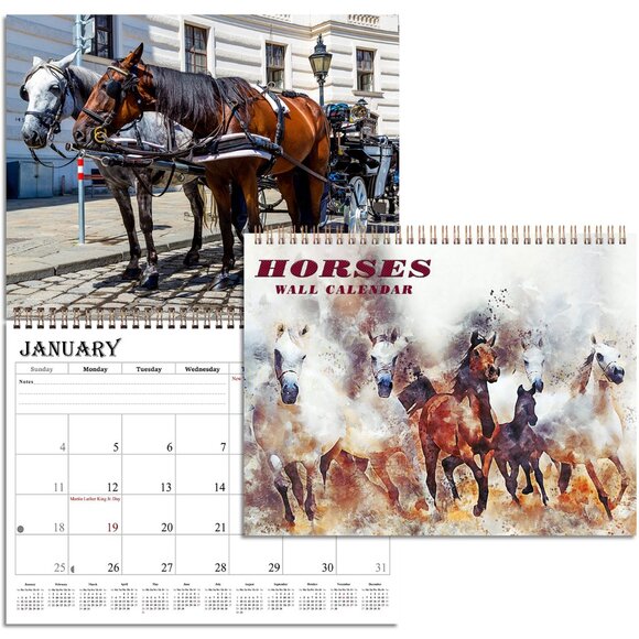 2026 Spiral-bound Wall Calendar (Horses) - 12 Months Desktop (11x17) - Picture 1 of 5